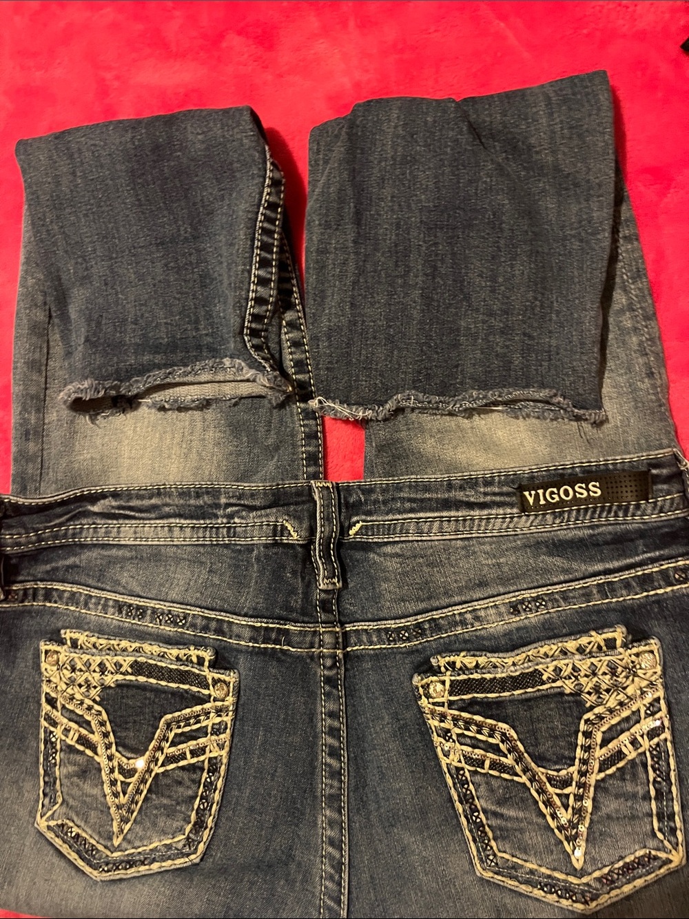 Vintage Vigoss bedazzled  Jeans with Embroidered Pockets,Frayed hem